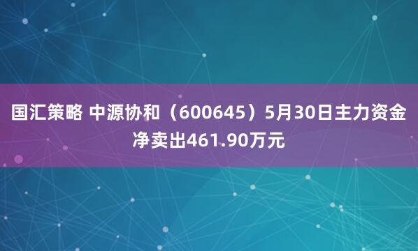 国汇策略 中源协和（600645）5月30日主力资金净卖出461.90万元